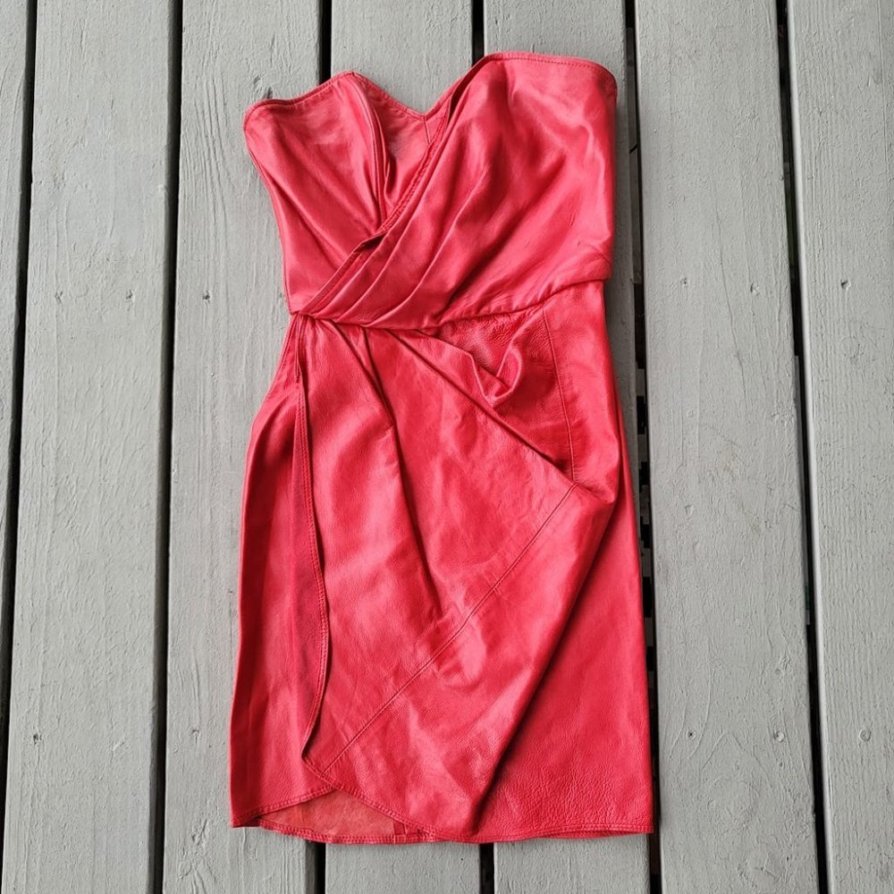 Clifford Olson For Tannery West Vintage Mini Dress Leather Strapless‎ Red 2